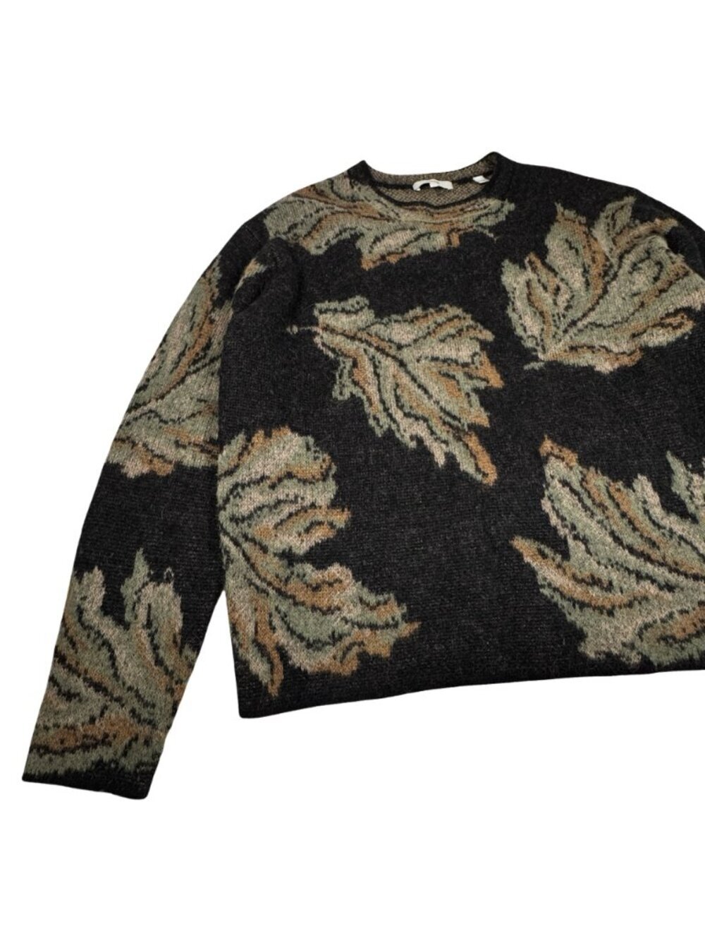 Vince Alpaca Blend Leaf Jacquard Sweater Sz S Oversized Boho - Picture 2 of 12